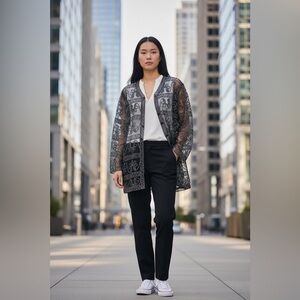 ELSA Multicolor Embroidered Sheer Cover-Up Jacket Mesh Soutache M